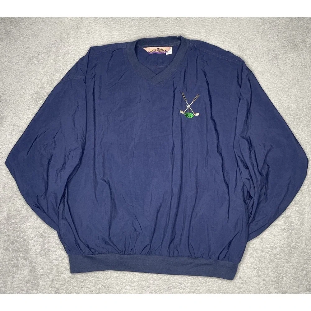 Vintage Back Pack Navy Blue Windbreaker Pullover‎ Jacket Mens XLarge Made In USA